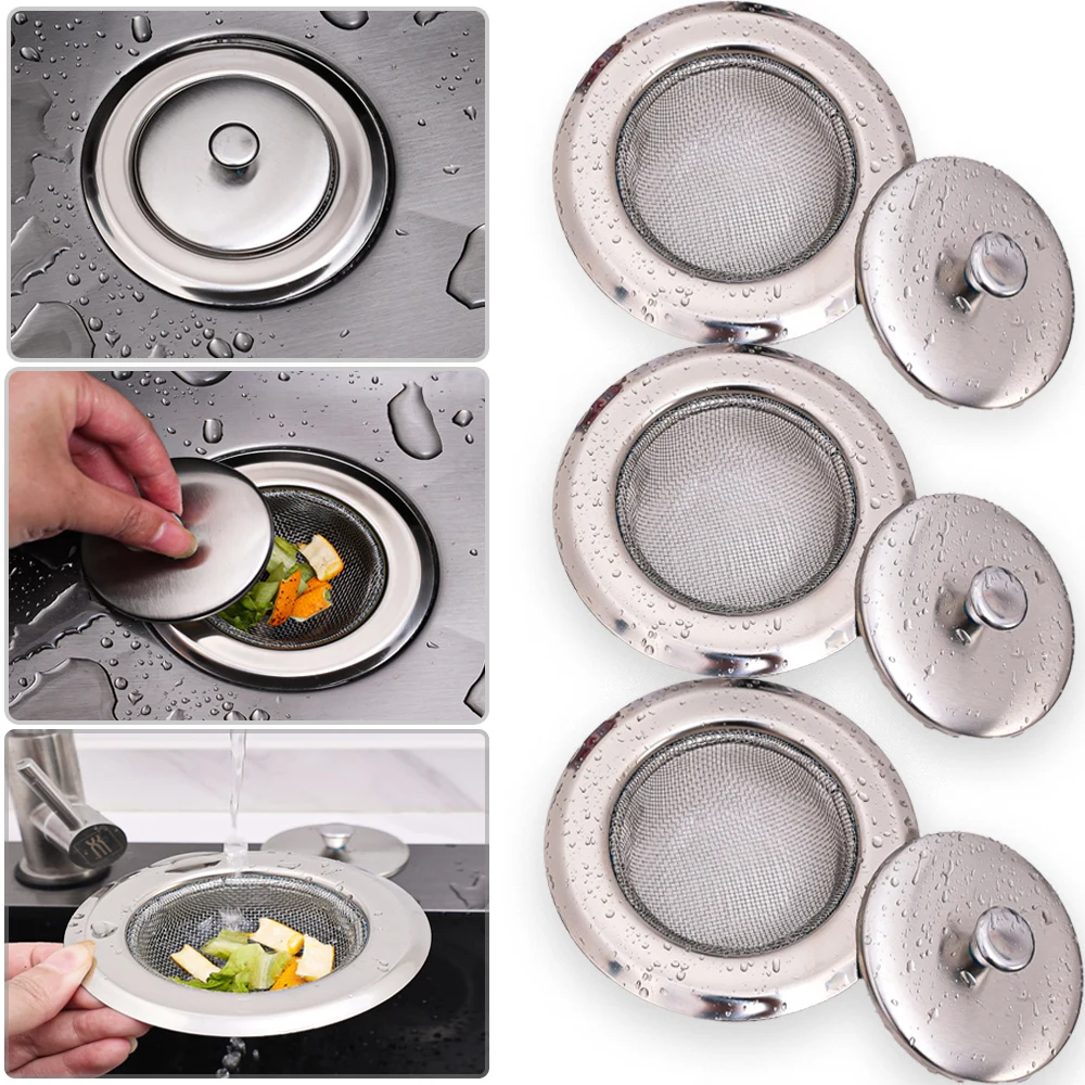 Gootsteenfilter Roestvrijstalen gaas Gootsteen Rioolzeef met deksel Vloerafvoeren Catcher Afvalafvoergatfilter voor keukenaccessoire