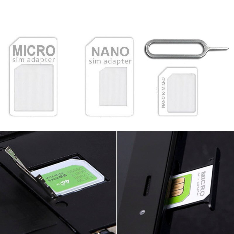 4in1 Micro Nano SIM Card Adapter Connector Converteren Nano Sim-kaart naar Micro Standaard Adapter Voor iPhone 6 7 plus huawei P8 Xiaomi