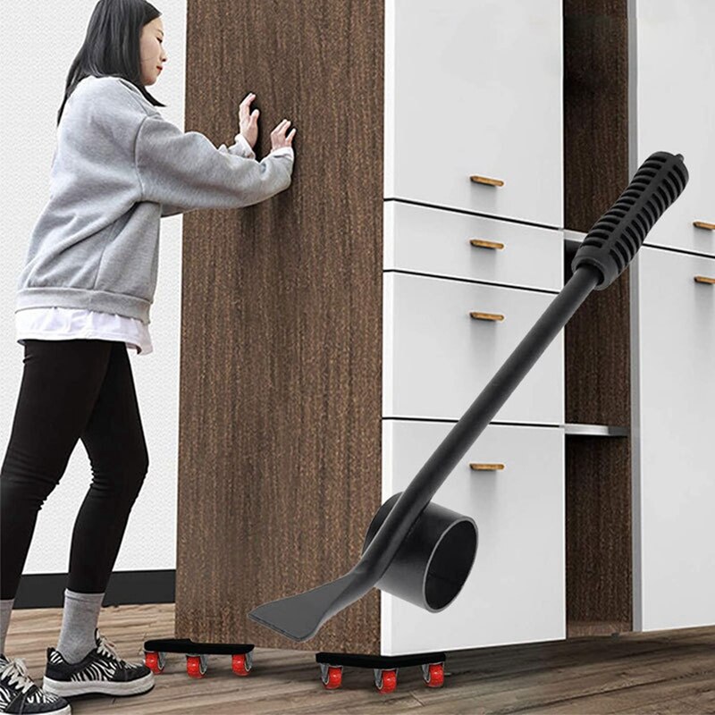 5 Pcs Furniture Mover Set Transport Lifter Heavy Stuff Moving 4 Wheeled Mover Roller with Wheel Bar Moving Device Tools: Default Title