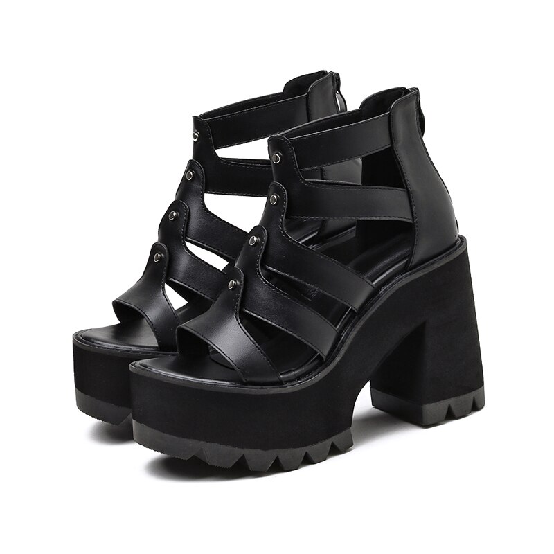 Vintage punk gootti kengät sandaalit nainen gladiaattorikengät platform sandaalit naiset avokärkiset kengät gladiaattorisandaalit naiset ljb 117