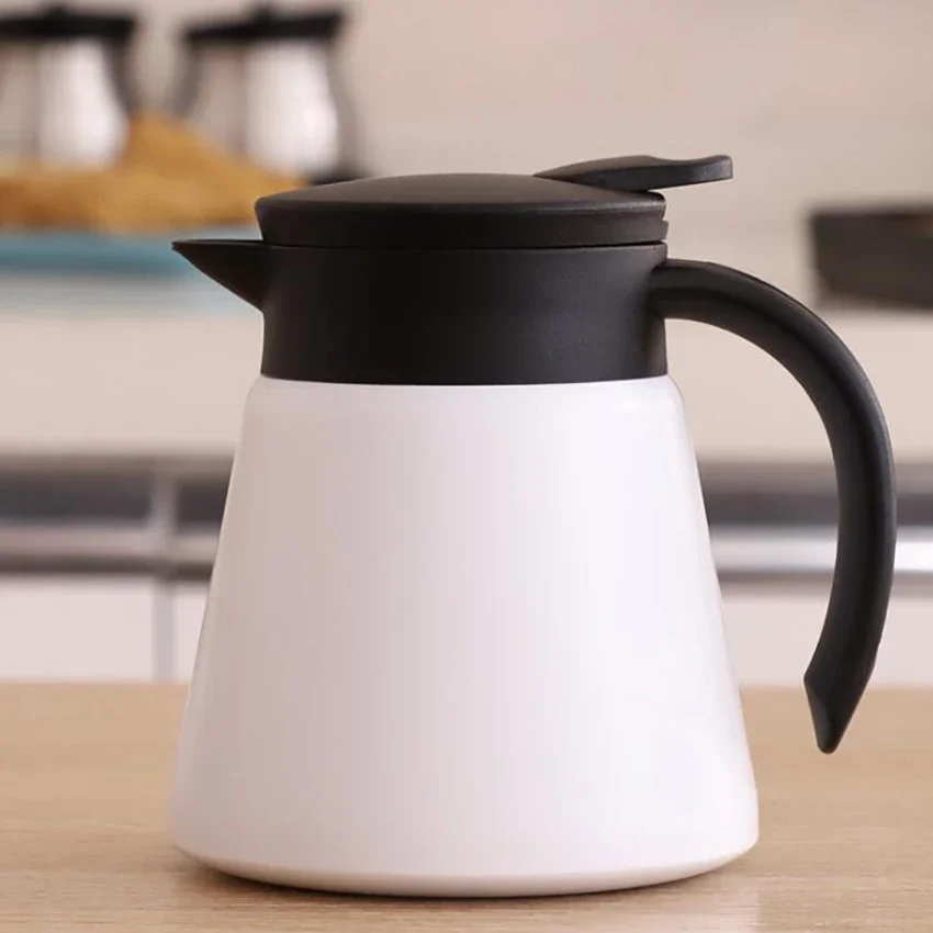 Jarra térmica de café de acero inoxidable de 600ml, jarra termo de doble pared para el hogar, la oficina, mantiene las bebidas calientes, garrafa térmica: BLANCO