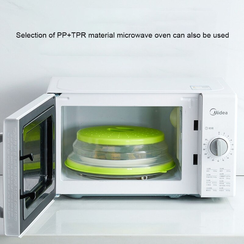 Vented Collapsible Microwave Lid Splatter Proof Food Plate Cover Easy Grip Handle Vapor Holes Dishwasher Safe BPA-Free