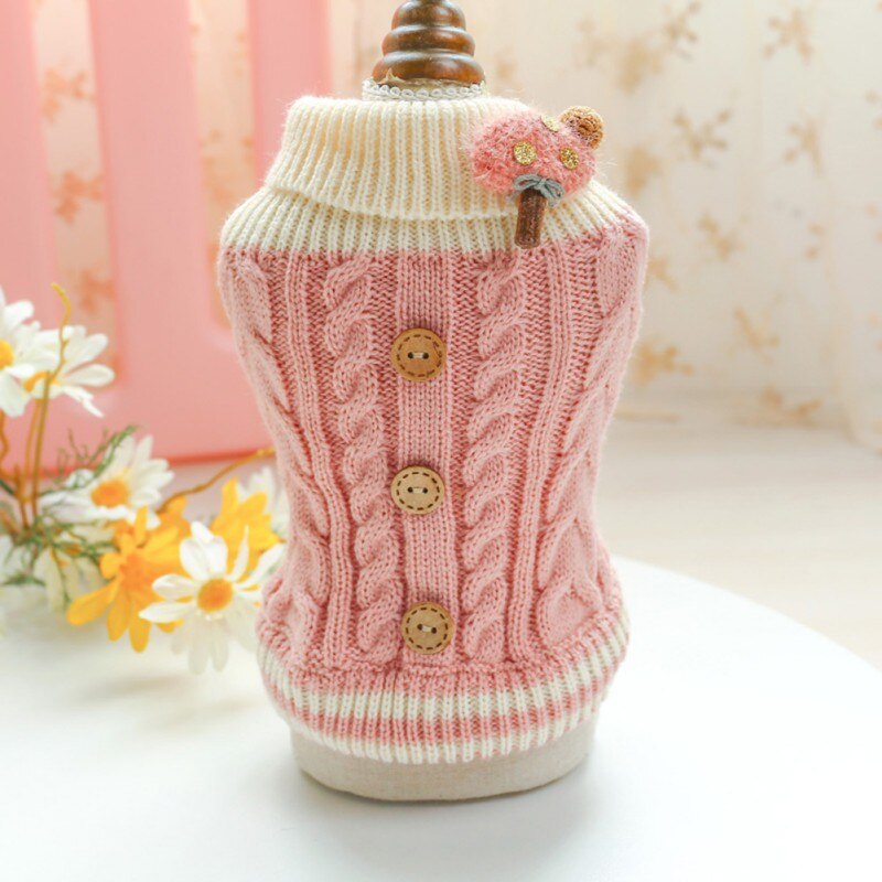 Hiver chien pull petit chien vêtements chiot tricot pull pour chien bouton décoratif vêtements pour animaux de compagnie noël chien carlin pull