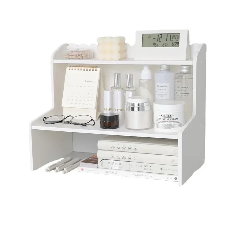 Estante de almacenamiento de escritorio, estantes de madera, estante de almacenamiento de doble capa, organizador de artículos diversos y cosméticos, estante de escritorio de cocina y oficina