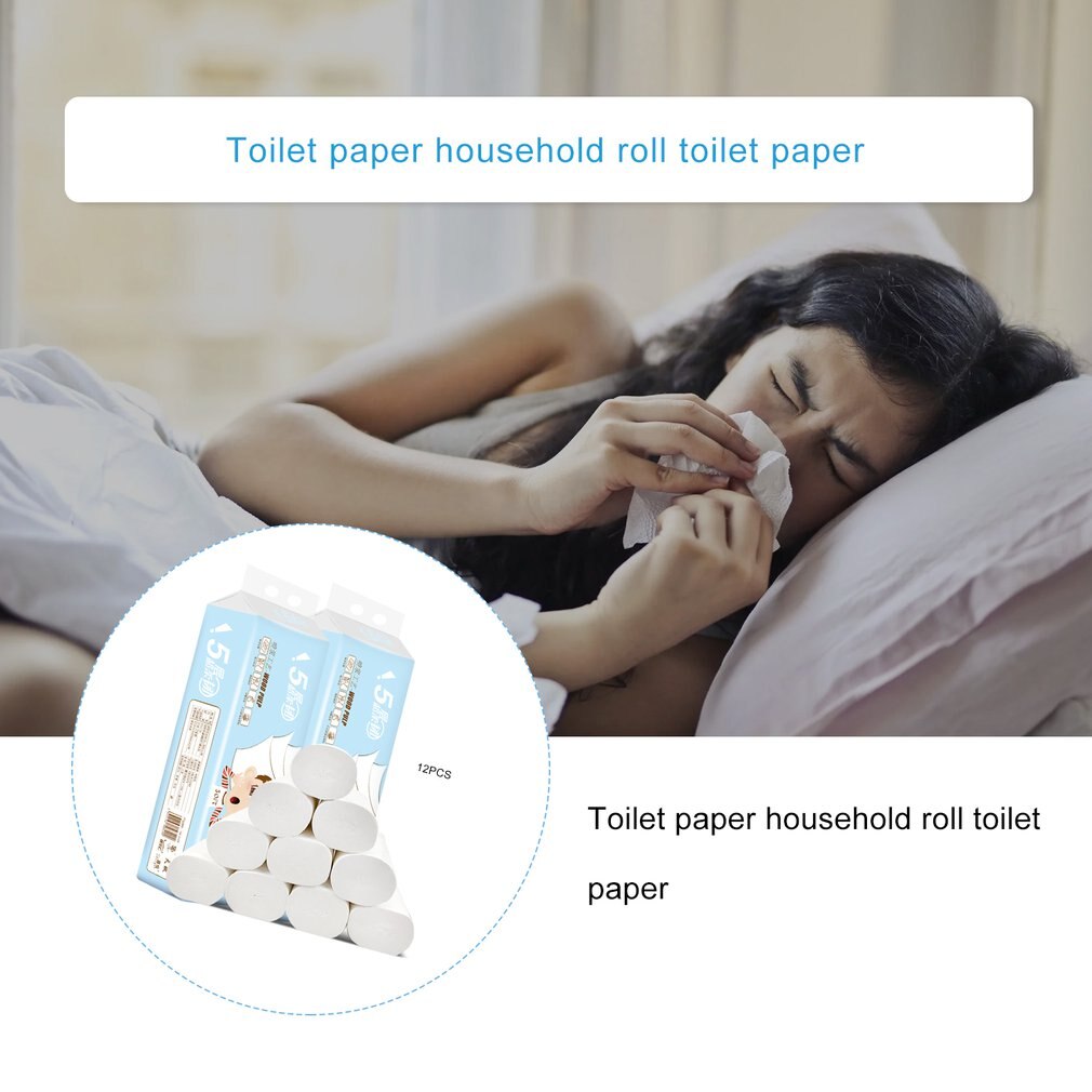 Toilet Roll Paper Tissue Roll Paper 5 Layers Home Bath Toilet Roll Paper Household wood pulp roll paper 12 Rolls