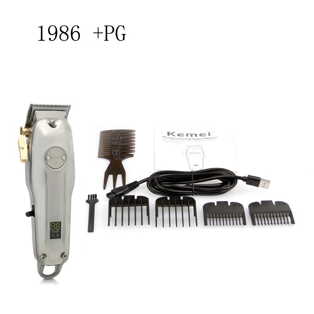 Kemei km -1986 + pg frisør hårklipper fræser elektrisk trådløs hårtrimmer hårklipper helt metal: Silve no box 1986pg