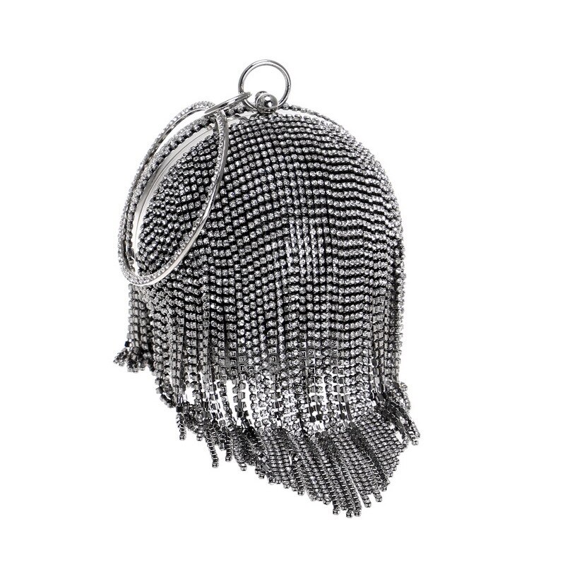 bolso con borla de cristal, el bolso más bonito y divertido de forma redonda, dorado, plateado, clutch, bolsos de noche a la , bolsos rojos, bolsos de mano para mujer: Grey