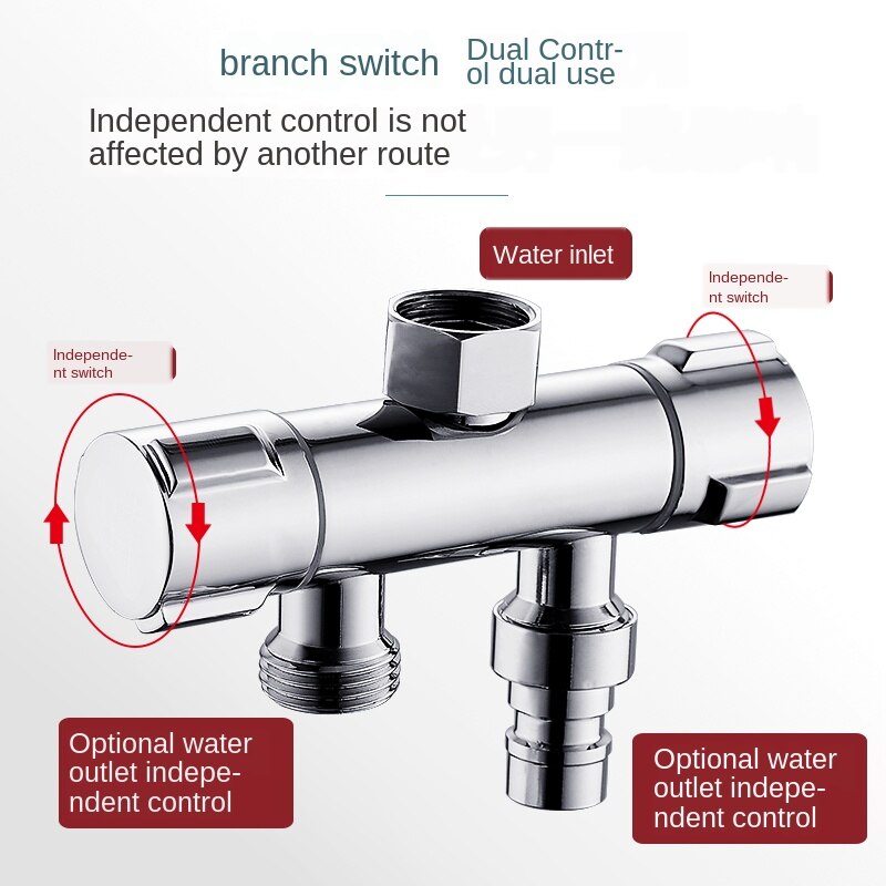 Water Divide Valve Washing Machine Faucet Current Divider One Divided into Two Double Union Tee into Two Output Angle Adapter