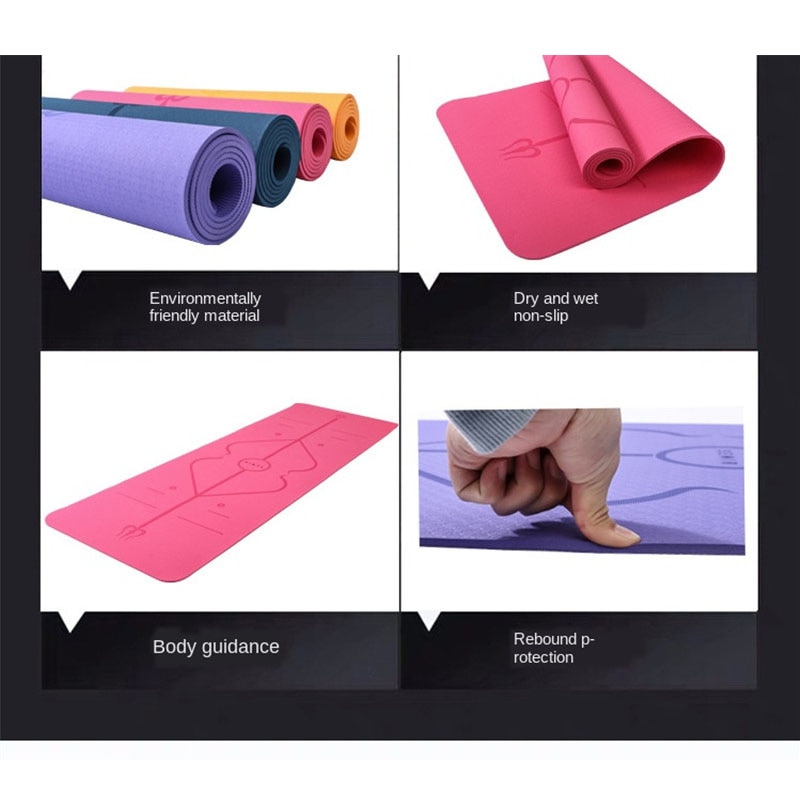 Mata do Jogi TPE 4mm - Antypoślizgowa z Linią Pozycji - 183x61cm - Fitness Pilates