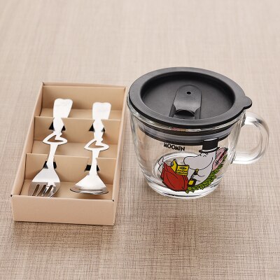 Moomins cartoon Drinkware babies glass water drink glass cup clear glass handle 210ml glass cup safe cute mug: Set C