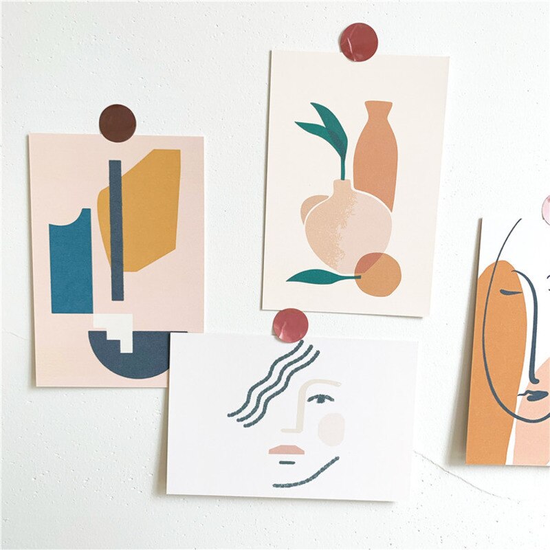 5Pc Set INS Simple Abstract Art decoration Vase art wallpaper Postcard Small Poster DIY Background Wall Stationery
