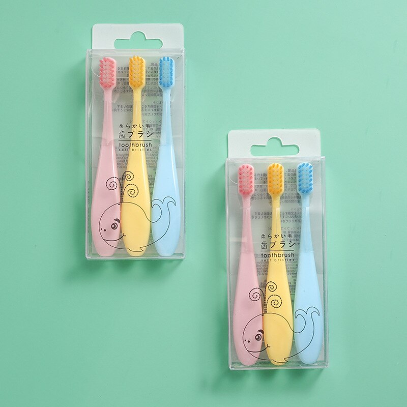 Cepillo de dientes de silicona de cerdas suaves para bebés, bonitos cepillos de dientes de entrenamiento para niños, cepillo de dientes para cuidado Dental para bebés, 3 unids/set