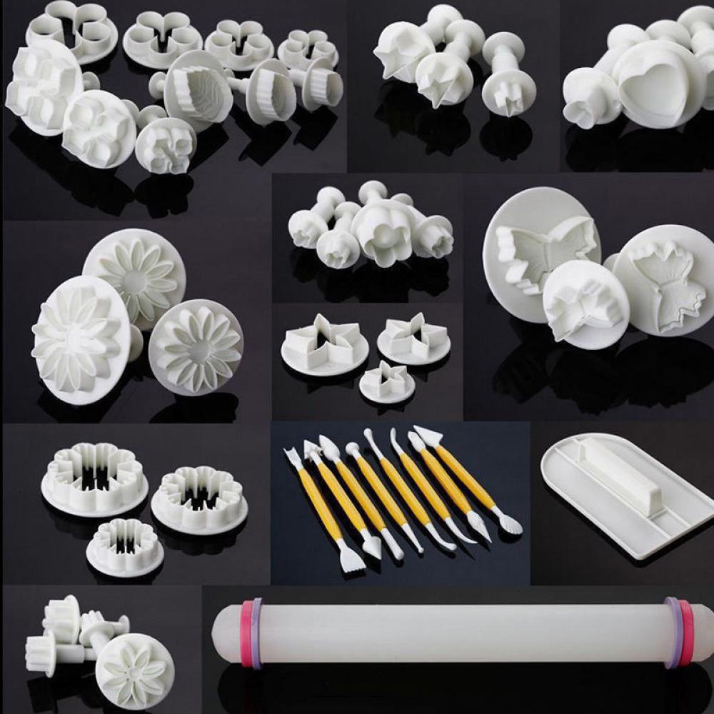 Lote 46 pçs cortador de fondant biscoito bolo atuador molde plástico artesanato diy 3d sugarcraft acessórios cozinha fondant decoração do bolo