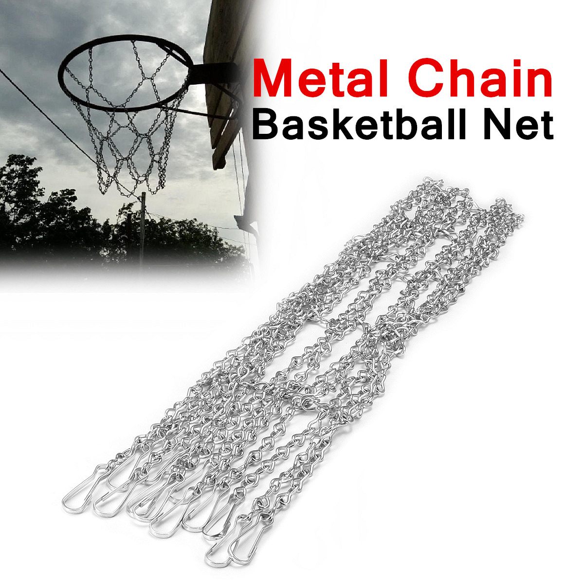 Cadena metálica de baloncesto, malla de acero de Zinc, 12 bucles, plateado a prueba de herrumbre, ajuste estándar para aros, fácil fijación, pesada