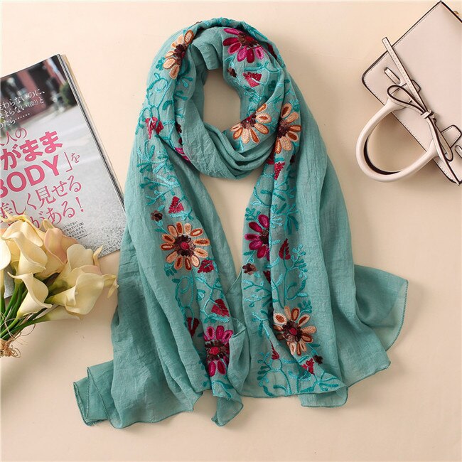 Chal de viscosa Floral bordado liso, bufanda de pañuelo indio, bufandas y chales de algodón con estampado, Foulard suave, gorro Hijab musulmán, 2022