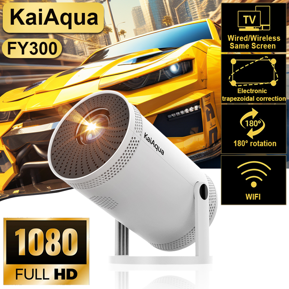 FY300 Mini Projector Supports 4K HD Video Dual WiFi BT 5.0 Native 1280*720P Home Theater Outdoor Portable Projectors