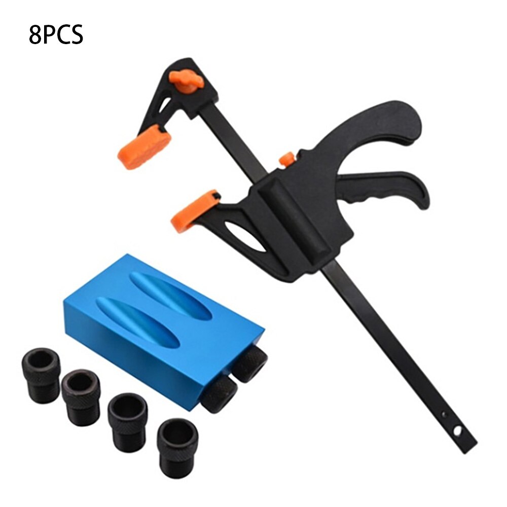 15 Degree Angle Woodworking Oblique Hole Locator Pocket Jig Kit Drill Guide Set Hole Puncher DIY Carpentry Tools Bits: 8 piece set