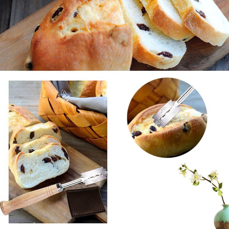 Especial arco de pan navaja curva mango de madera 5 uds cuchillas de repuesto Western Baguette corte francés tostado cortador para bagels