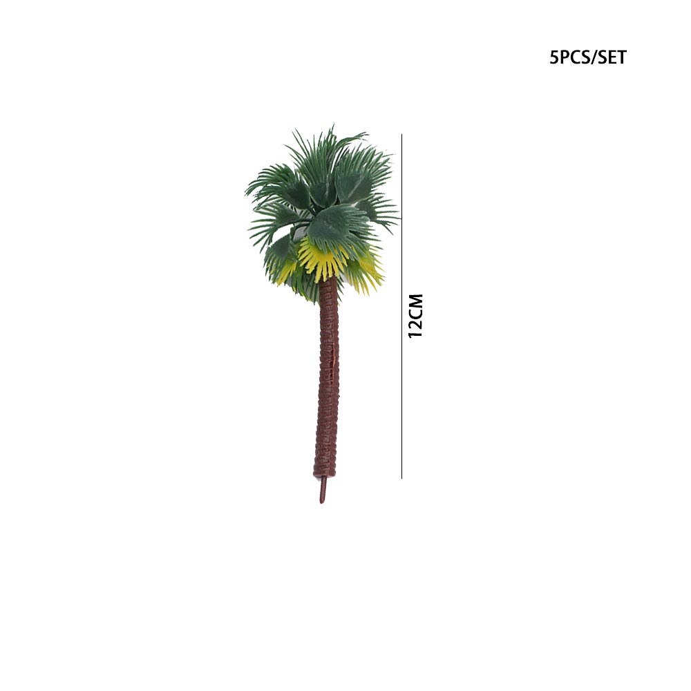 5Pcs Mini Tropical Palm Tree Simulation Plastic Coconut Tree Bonsai Miniature Landscape Decoration Scenery Model: 12cm