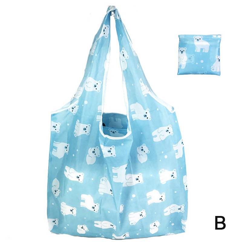 1Pc Foldable Shopping Bag Reusable Travel Grocery Bag Eco-Friendly Cute Animal Printing Supermarket Tote Bag: Navy Blue