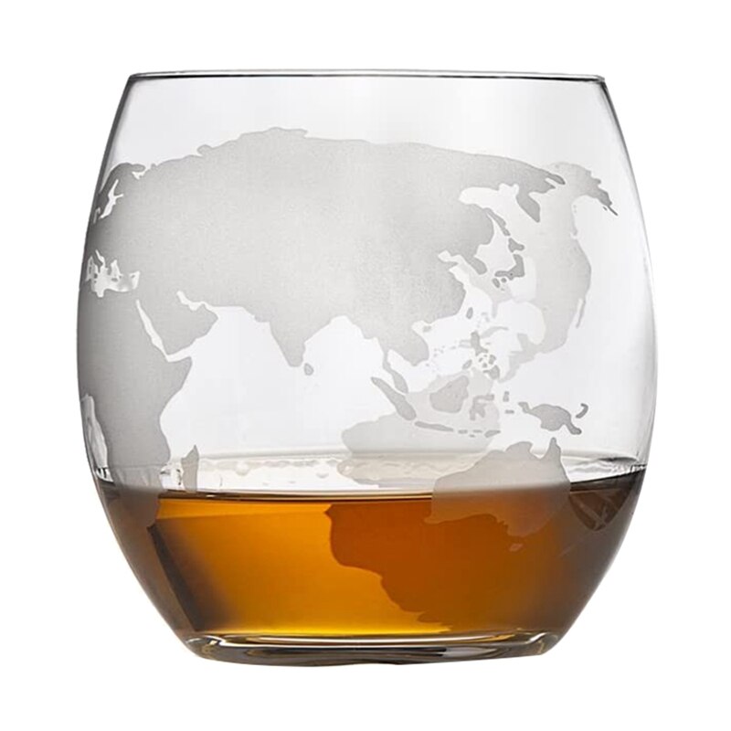 Whisky karaffel globus sæt med 2 ætsede globe whiskyglas - til spiritus, bourbon, vodka  - 850ml.