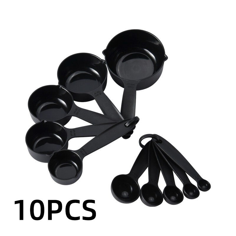 10Pcs Multi Purpose Lepels Cups Set Meetinstrumenten Bakken Accessoires Keuken Gadgets Levert Draagbare Thee Koffie Vloeibare Meel: 10 pcs Black