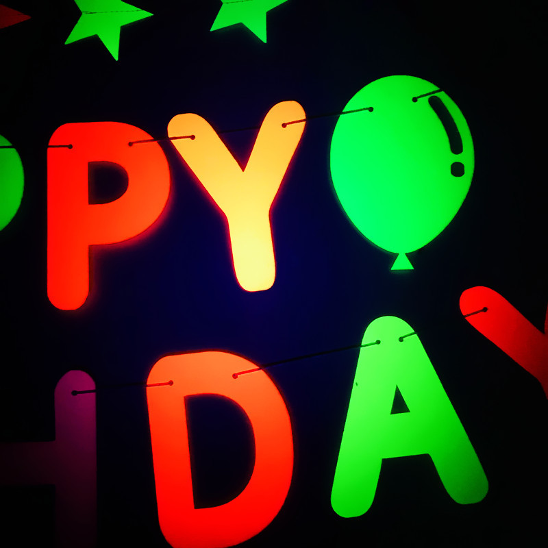 1Set Neon Happy Birthday Banner Stars Fluorescent Banners Party Backdrop Curtain DIY Balloon Arch Neon Glow Birthday Party Decor