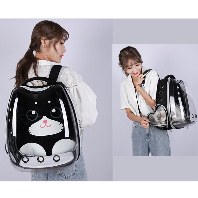 Cute Cat Carrier Bag Breathable Transparent Small Pet Carrier Dog Cat Backpack Outdoor Travel Pet Carrying Space Capsule