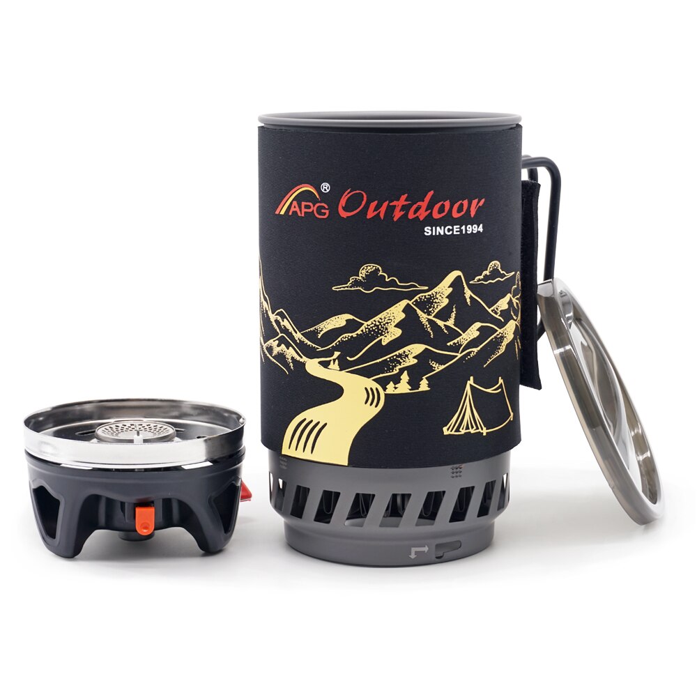 Apg Draagbare 1400Ml Koken Systeem Outdoor Wandelen Camping Kachel Warmtewisselaar Pot Propaan Gas Branders