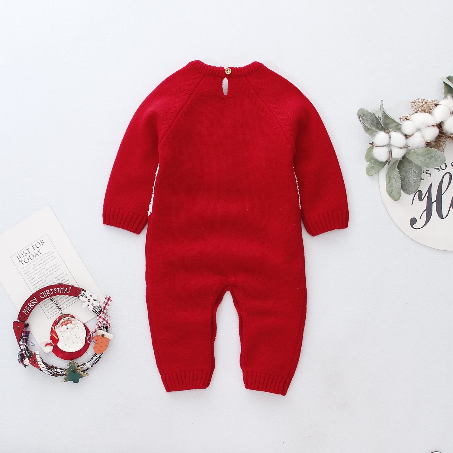 Baby Spring Autumn Clothing Infant Baby Boy Girl Christmas Knitting Wool Romper Jumpsuit Outfits Santa Claus Patch Clothes