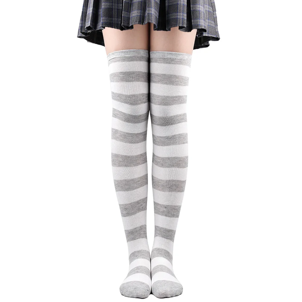 Medias altas hasta el muslo a rayas para mujer, calcetines largos por encima de la rodilla en negro, blanco y rosa, Cosplay de Lolita Harajuku Y2k 2025: YELLOW