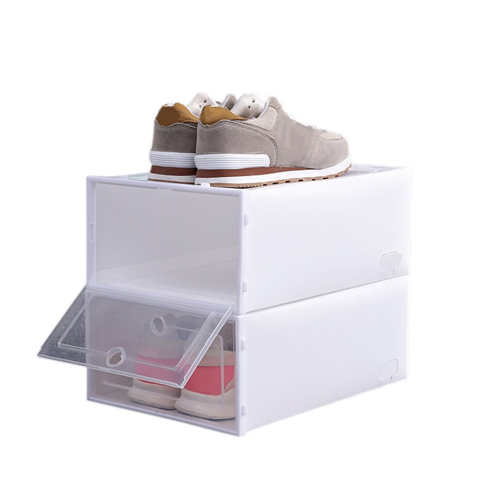 Flip-Open Cover Transparent Stackable Storage Box Shoes Drawer Case Organizer