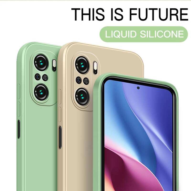 Original Square Liquid Silicone Case For xiaomi redmi k40 Pro poco F3 Soft Silicone TPU Cute Color Cover Coque Luxury Fundas