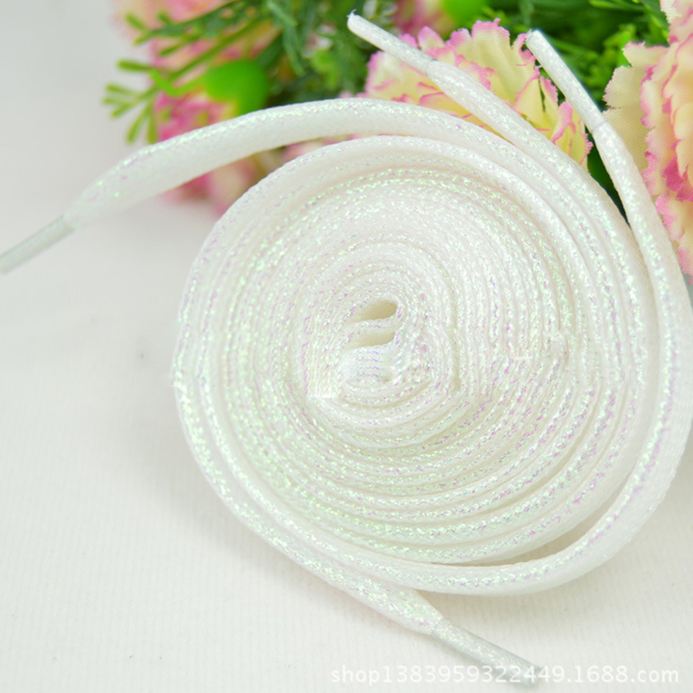 Cordones de hilo dorado y plateado brillante para zapatillas deportivas, cordones planos para correr, cordones de zapato colorido para hombre y mujer, 1 par: white