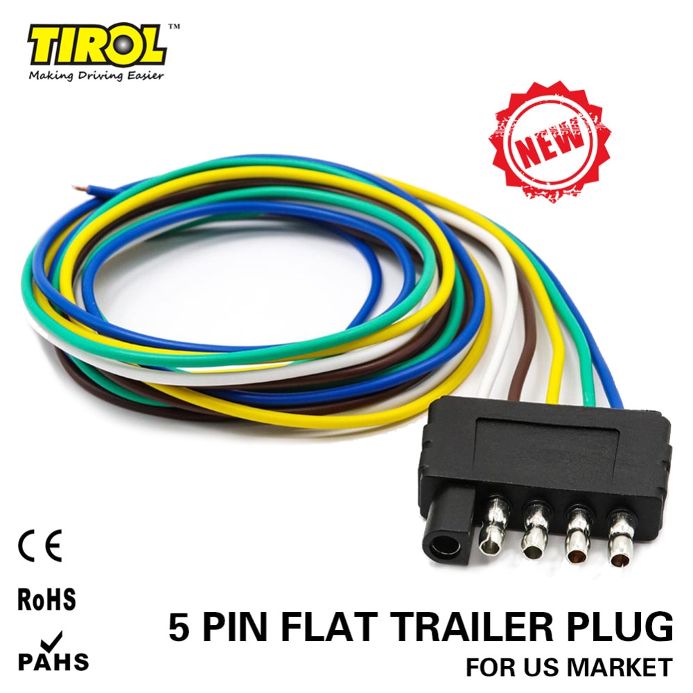 TIROL 5-Way Flat Trailer Wire Harness Extension Connector Plug with 36 inchCable Length End Connector T24510a