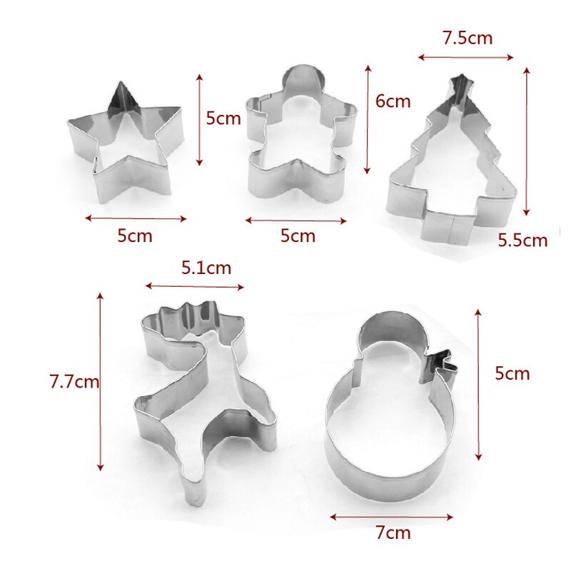 5 stks/set Rvs Cookie Cutter Herten Sneeuwpop Kerstboom Vorm Cookie Mold Biscuit Snijders