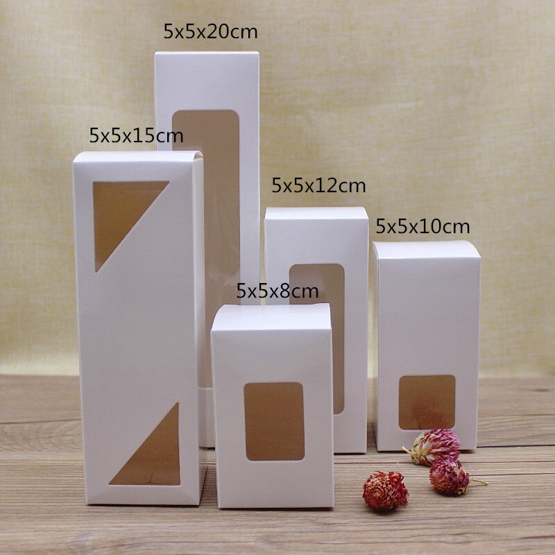 10pcs 5cm series size retangular window packag boxes 5x5x8/10/12/15/20cm paper box white home party suppiles box