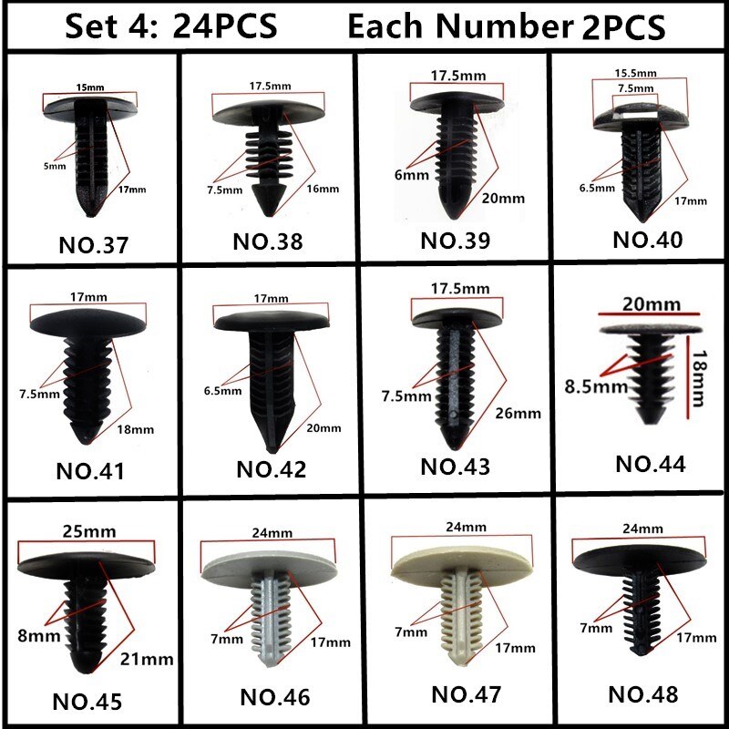 For Toyota Tundra Solara Scion Car Bumper Fender Wheel Arch Door Panel Trim Roof Cover Trunk Strip Snap Rivet Fastener Clips Kit: 24PCS Mixed Set 4