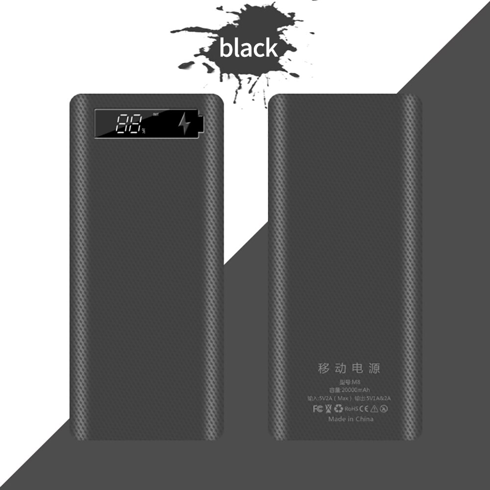 Forskrto 5V Dual USB 8*18650 Power Bank Type C USB Battery Box Mobile Phone Charger DIY Shell Case For IPhone X Samsung S10 Plus: Black digital