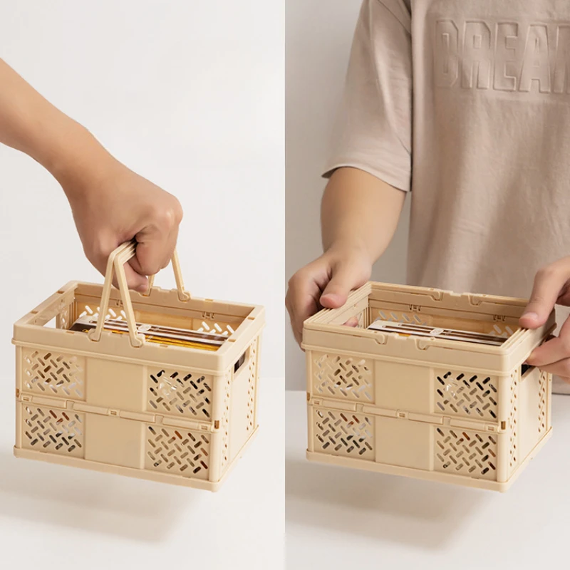 Desktop Portable Folding Storage Basket Organizer Mini Makeup Storage Box Multifunctional Snack Supermarket Shopping Basket