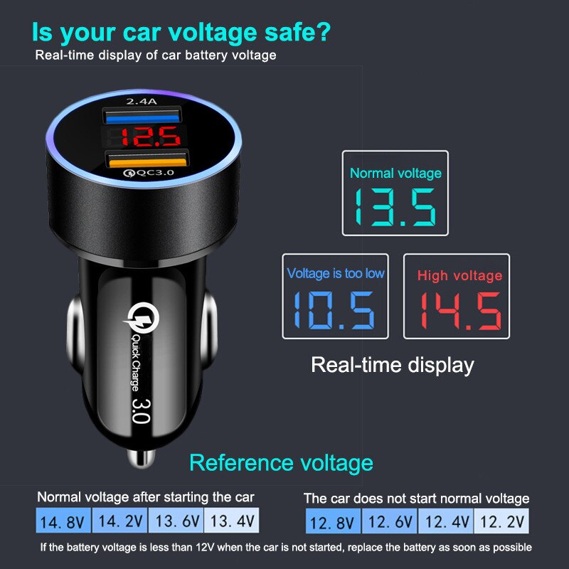 Quick Charge 3.0 + 2.4A Car Charger 18W QC3.0 Dual USB Car-Charger for iPhone Cigarette Lighter Fast Car Phone Charger Adapter