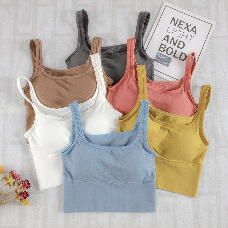 CHRLEISURE Women Crop Top GYM Sports Tube Top Sleeveless Bra Fitness Bralette Elastic Underwear 2022