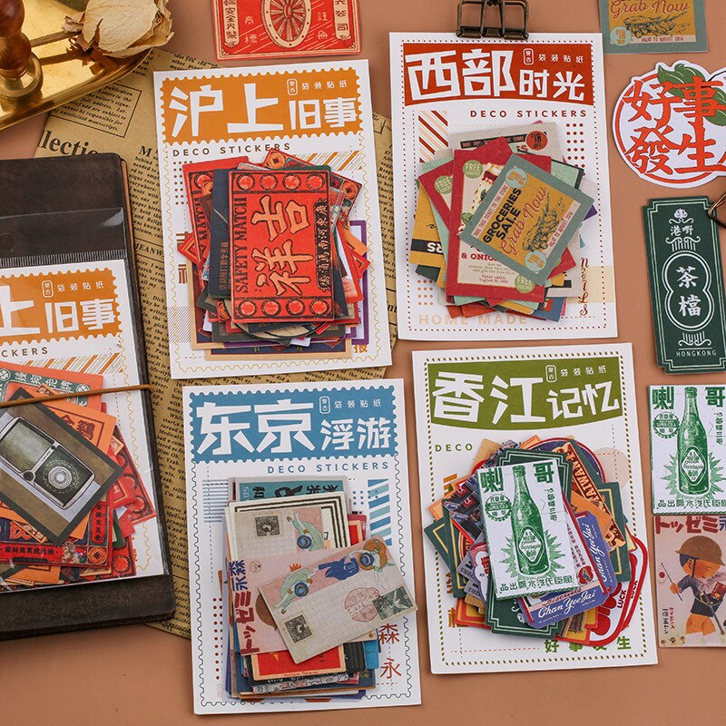 40Pcs/Pack Retro Shanghai Old Poster Stamp Sticker DIY Craft Scrapbooking Album Junk Journal Happy Planner Decorative Stickers