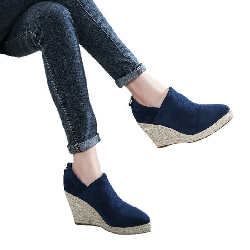 Women High Heel Wedges Paltform Style Shoes Espadriles Pointed Toe Thick Bottom High Heels Straw Sandals
