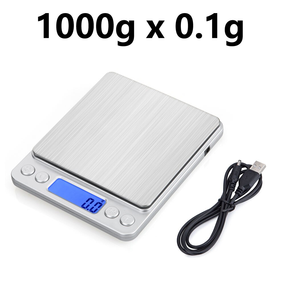 Digitaalinen minivaaka 3000g 3kg/2kg/1kg 0.1g tarkkuus taustavalo sähköinen taskupaino keittiön ruoan mittaustyökalut vaaka: Hopea -1000g