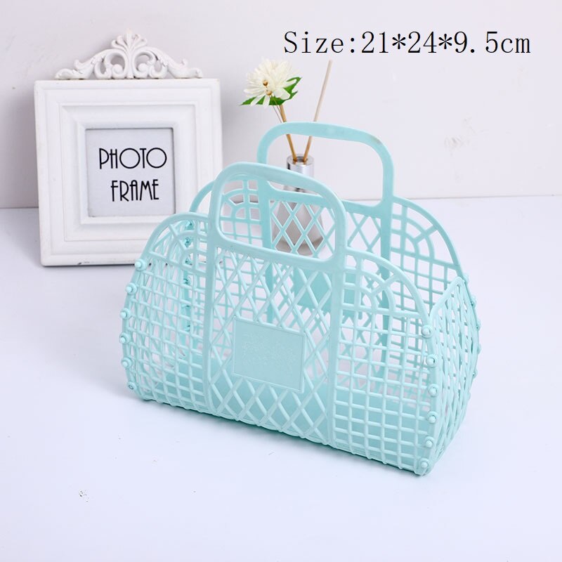 Plastic Bath Baskets Foldable Hollow Wicker Rattan Cosmetic Storage Bucket Bathroom Livingroom Hanging Finishing Drain Organizer: 1-blue