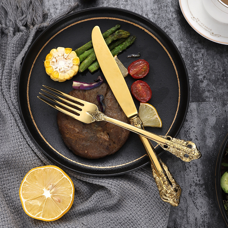 Luxus Palace Besteck Set Edelstahl Steak Messer Gabel Hause Komplette Geschirr Kaffee Löffel Teelöffel Küche Utensilien