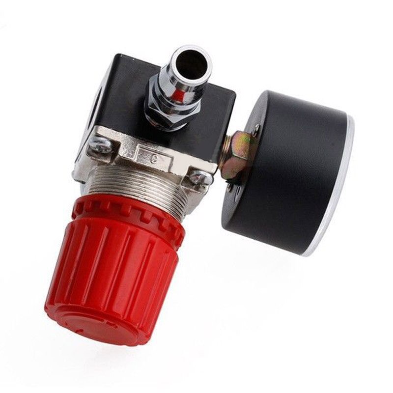 1/4'' Pressure Reducing Valve With Pressure Gauge Fitting for Pneumatic Mini Air Pressure Relief Control Compressor