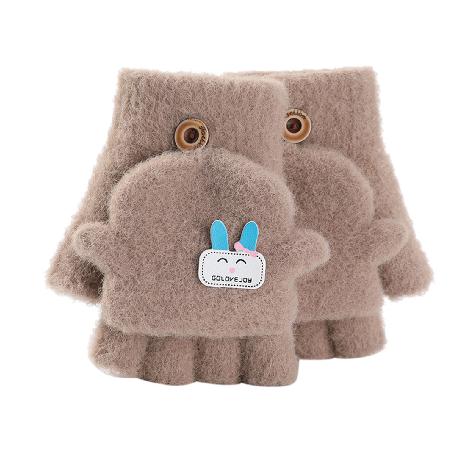 Soft Convertible Flip Top Handschoenen Kids Baby Winter Warm Knit Vingerloze Wanten Rekawiczki Leuke Cartoon Kinderen Handschoenen Guantes: Khaki