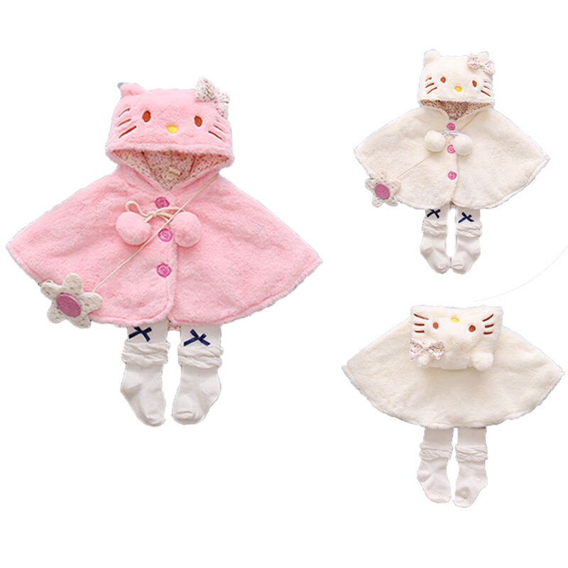 Cute Newborn Infant Baby Girl Cat Hooded Cloak Poncho Jacket Outwear Warm Coat Clothes Snowsuit